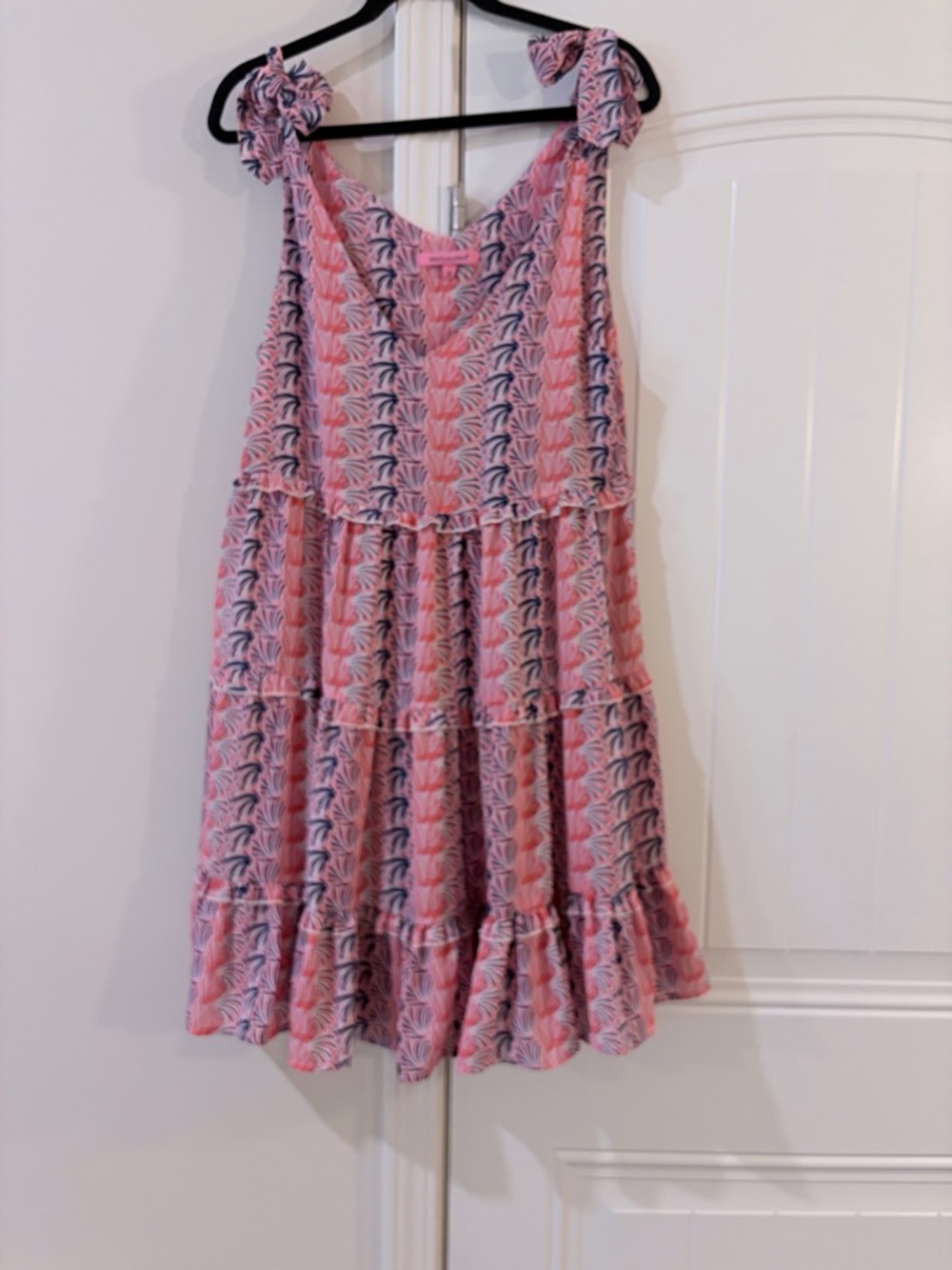 Simply Southern Pink and Navy Tiered Tie-Shoulder Sundress
